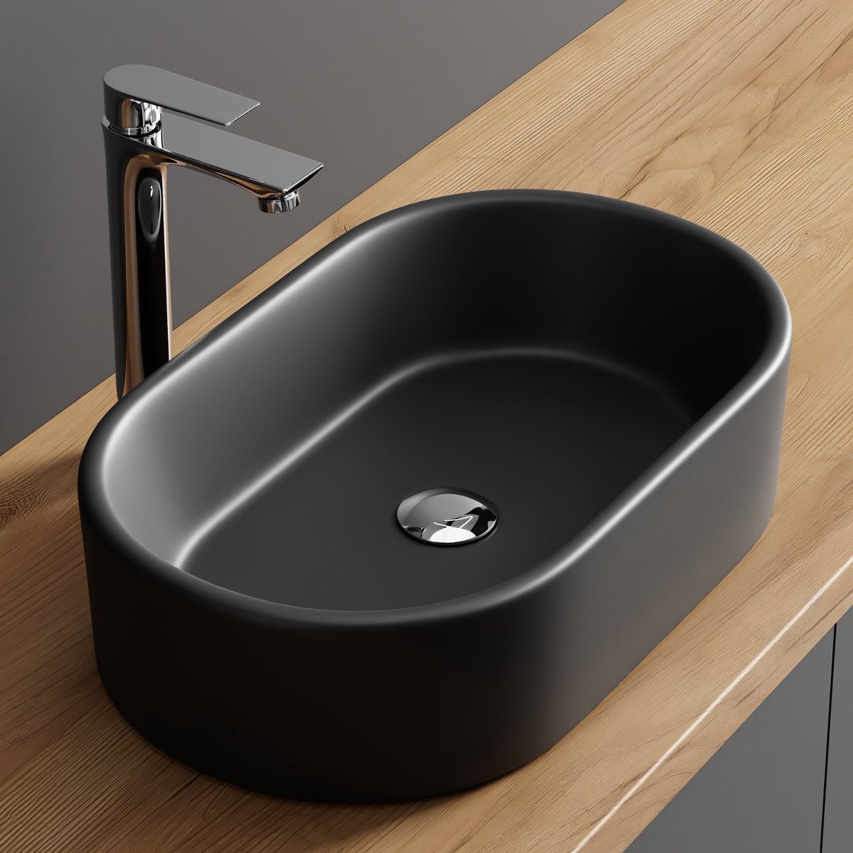 Planetmöbel Opzetwastafel 55 cm Ovaal Keramiek Mat Zwart