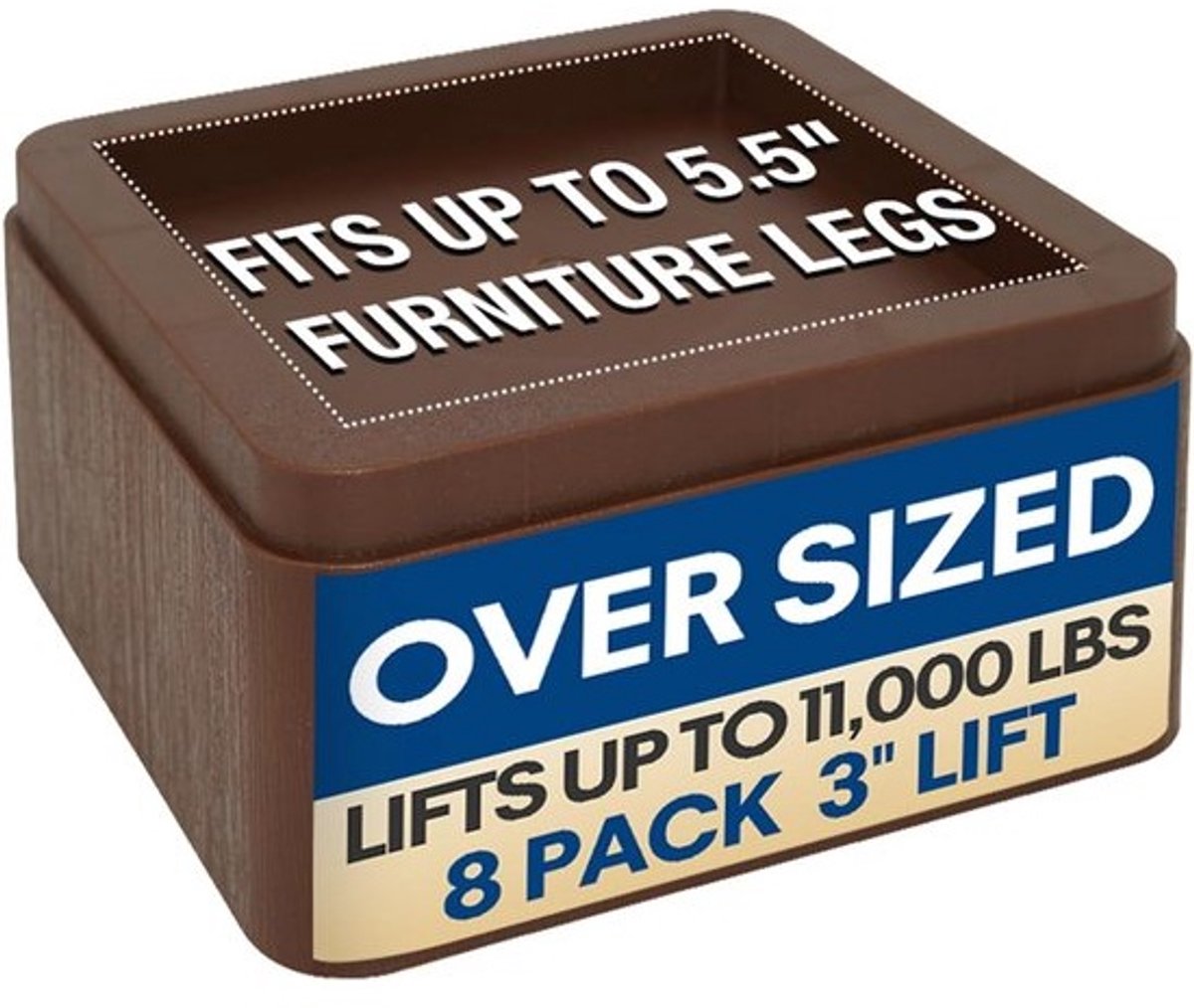 Extra grote bedverhogers - 8 stuks stapelbare meubelverhogers voor bedden en banken - ondersteunt tot 12 lbs