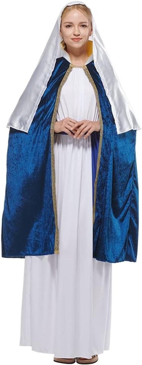 Vrouwelijk Kostuum voor de Kerst: Heilige Maagd Maria Outfit voor Feestelijke Gelegenheden en Nativiteitsscène