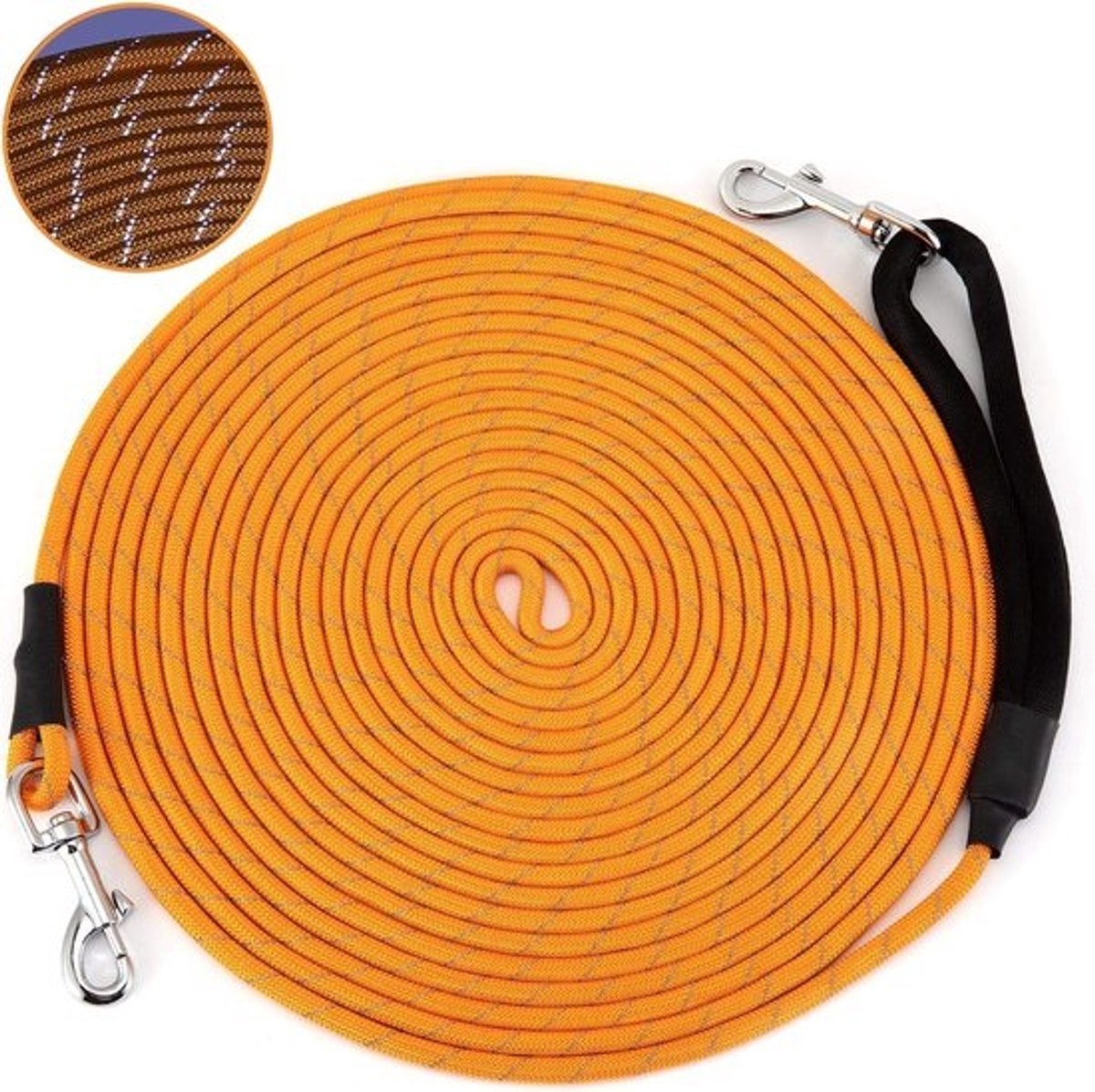 Hondenriem 10 Meter - Hondenlijn 10 Meter - Lang reflecterend nylon, lichtgewicht verstelbaar met zinklegering gesp voor hondenveiligheid - Oranje