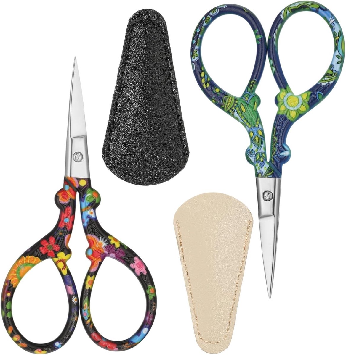 Set van 2 Borduurschaar voor Naaien met PU Leren Hoes - Kleine Rvs Scharen voor Handwerk, Creatieve Projecten en DIY Borduurwerk