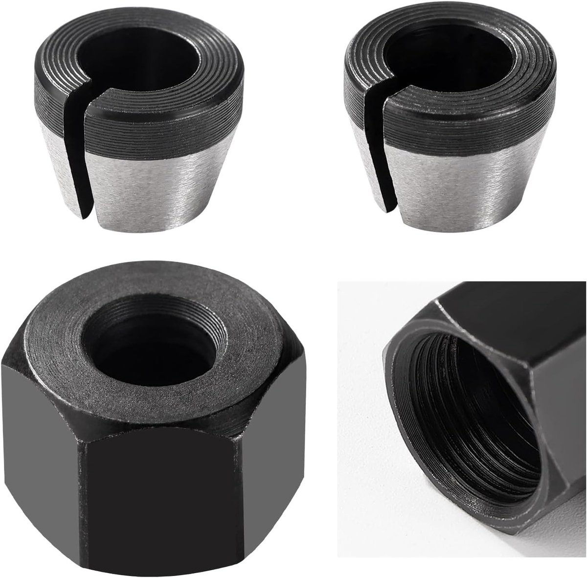 2 Stuks 6mm/6.35mm Freeskop, Freesbit Collet, Trimmer Adapter met Schroefmoer voor Houtbewerking en Graveermachines