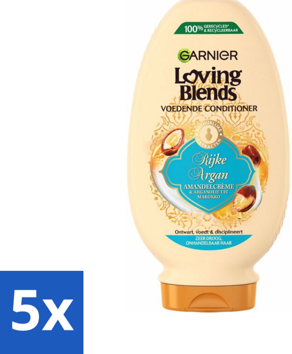 5 x Garnier Loving Blends Rijke Argan Conditioner 250 ml - Conditioner Voor Droog Haar - Arganolie Voor Haar - Amandelextract Voor Haar - Ontwarren Haar - Voeding Haar