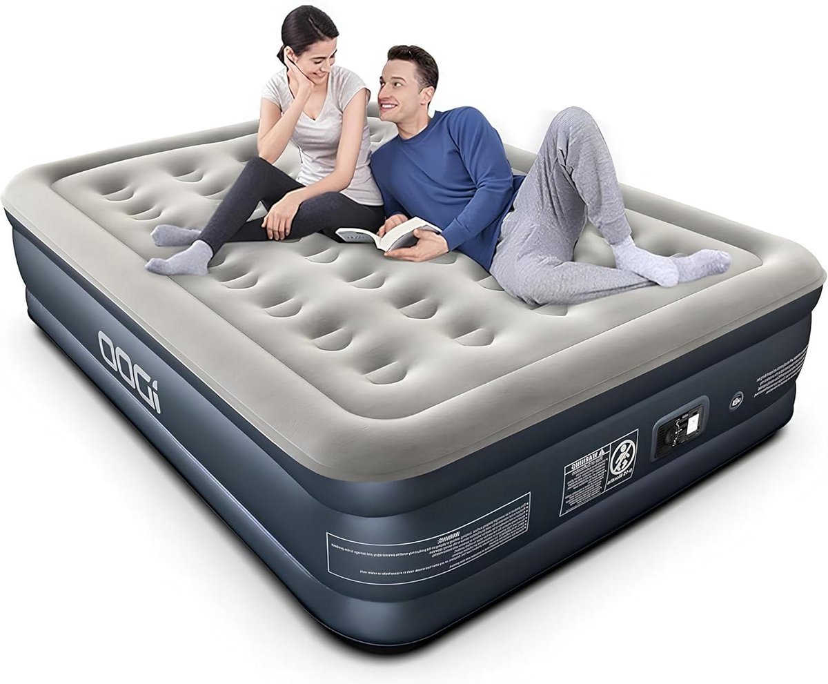 Luchtmatras - Opblaasbaar bed - Kamperen en reizen - Zelfopblazend met pomp - 203x152x46 cm - Grijs
