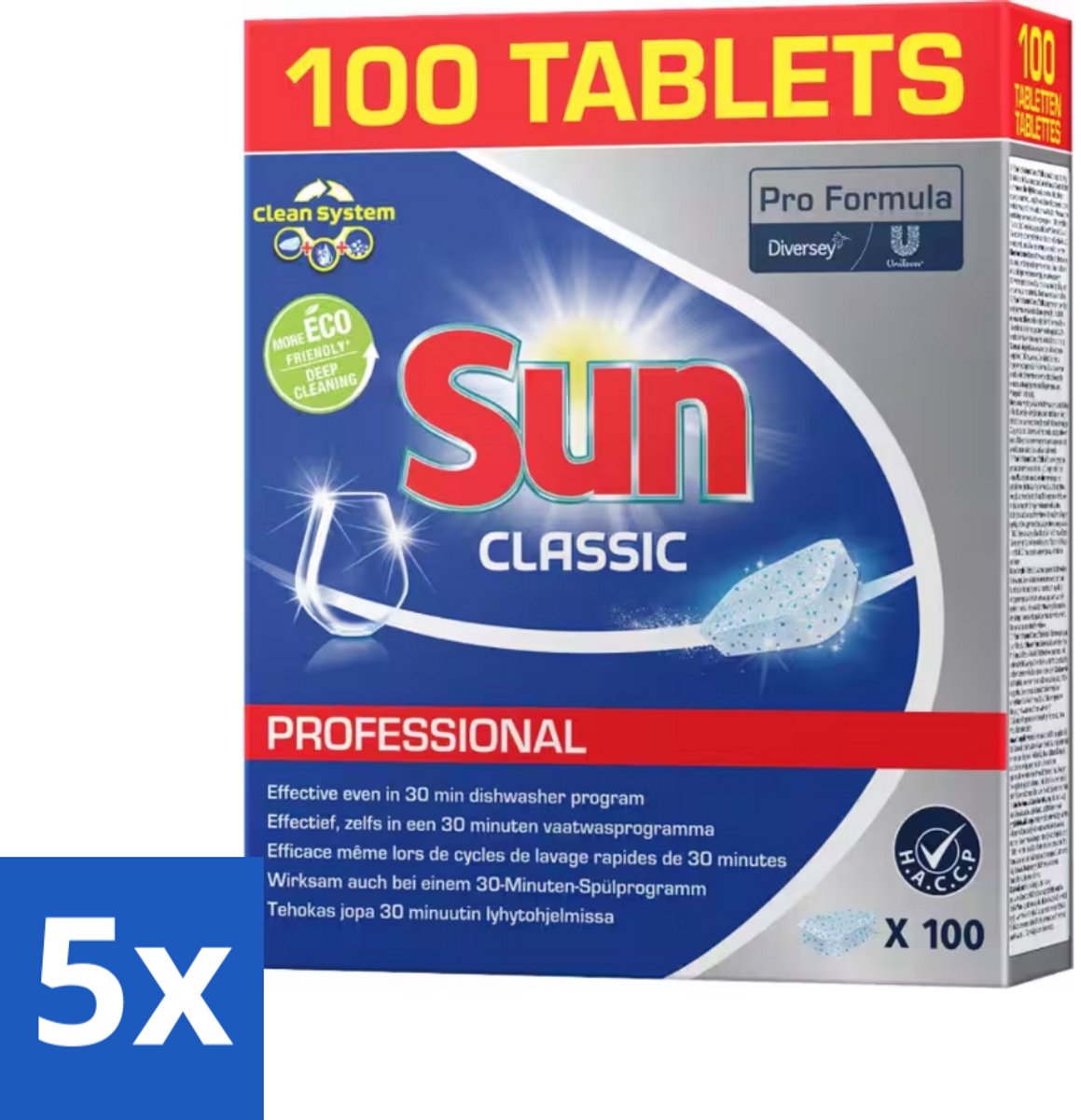 5 x Sun - Classic Professional - Vaatwastabletten - 100 Tabletten - Vaatwasmachine - Vaatwastabletten - Vaat Reinigen - Vaatwasmiddel - Vaatwasmachine Tablet