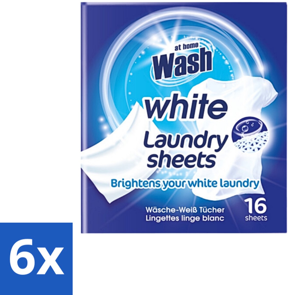 6 x At Home - Wash - Wasdoekjes - Witte Was - Tegen Verkleuring - 12 Doekjes - Wasdoekjes - Witte Was - Verlichten Was - Stralende Was - Wasdoek
