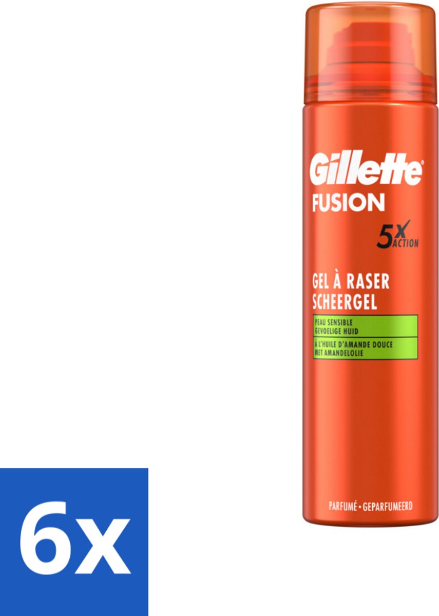 6 x Gillette Scheergel Fusion 5 Sensitive 200 ml - Scheergel - Gevoelige Huid - Amandelolie - Scheren - Scherpen