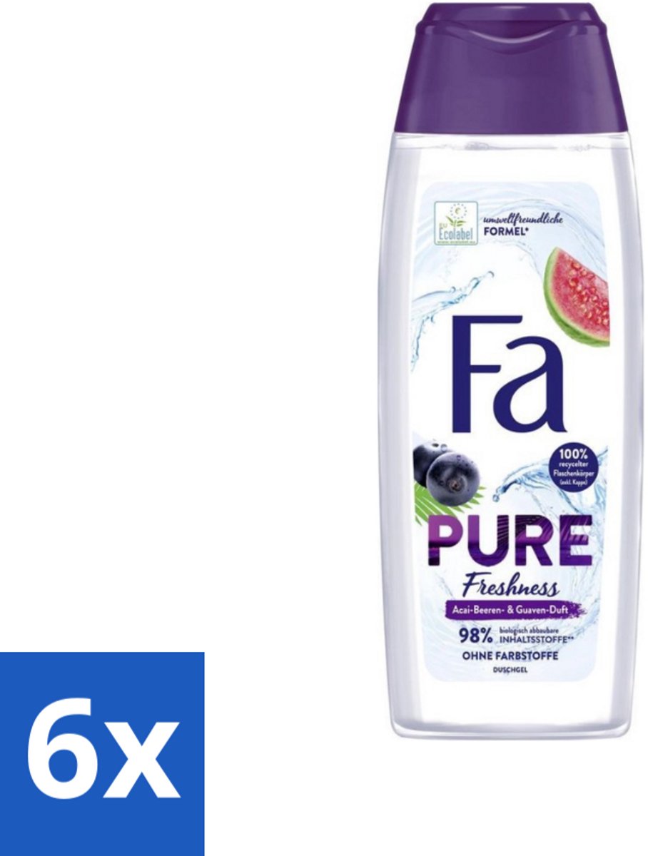 6 x Fa - Douchegel - Pure Freshness - Acai & Guave - Verfrissend & Verzorgend - 250 ml - Douchegel - Acai - Guave - Verfrissend - Verzorgend