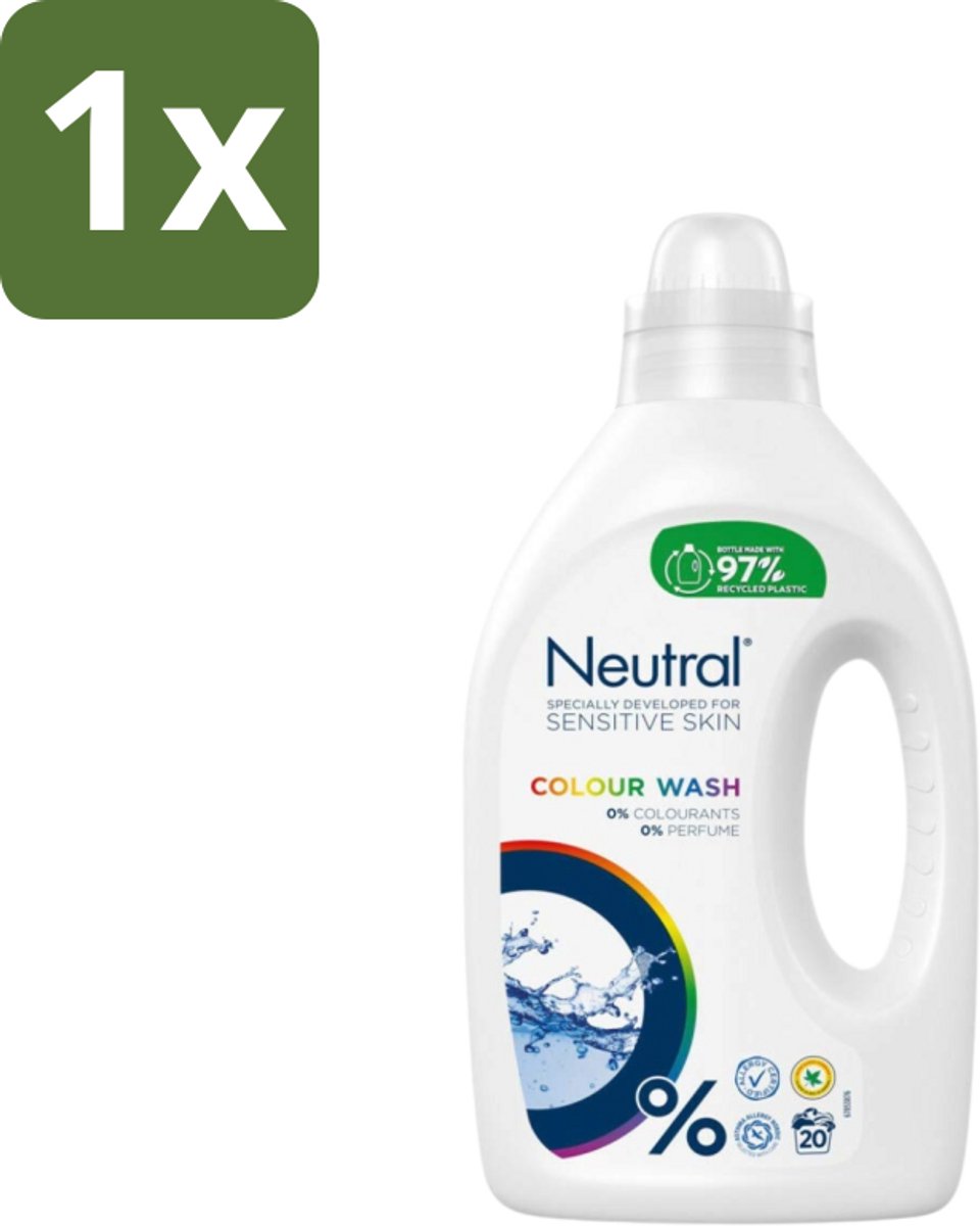 1 x Neutral Vloeibaar Wasmiddel Kleur 20 Wasbeurten 1 liter - Gekleurde Was - Wasmiddel - Wasmiddel 0% Kleurstof - Wasmiddel 0% Parfum - Hypoallergeen Wasmiddel