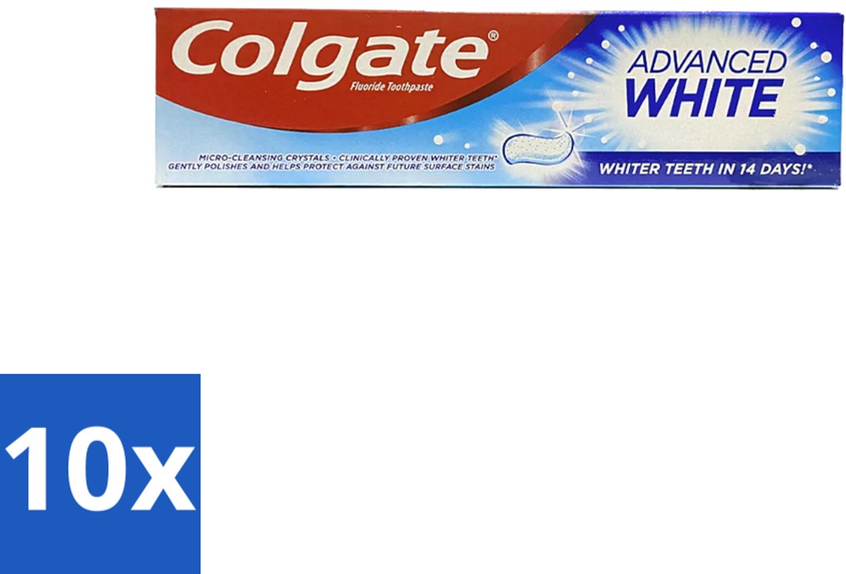 10 x Colgate - Advanced White - Tandpasta - 100ml - Tandpasta - Witte Tanden - Vlekverwijdering - Tandbederf - Gaatjes
