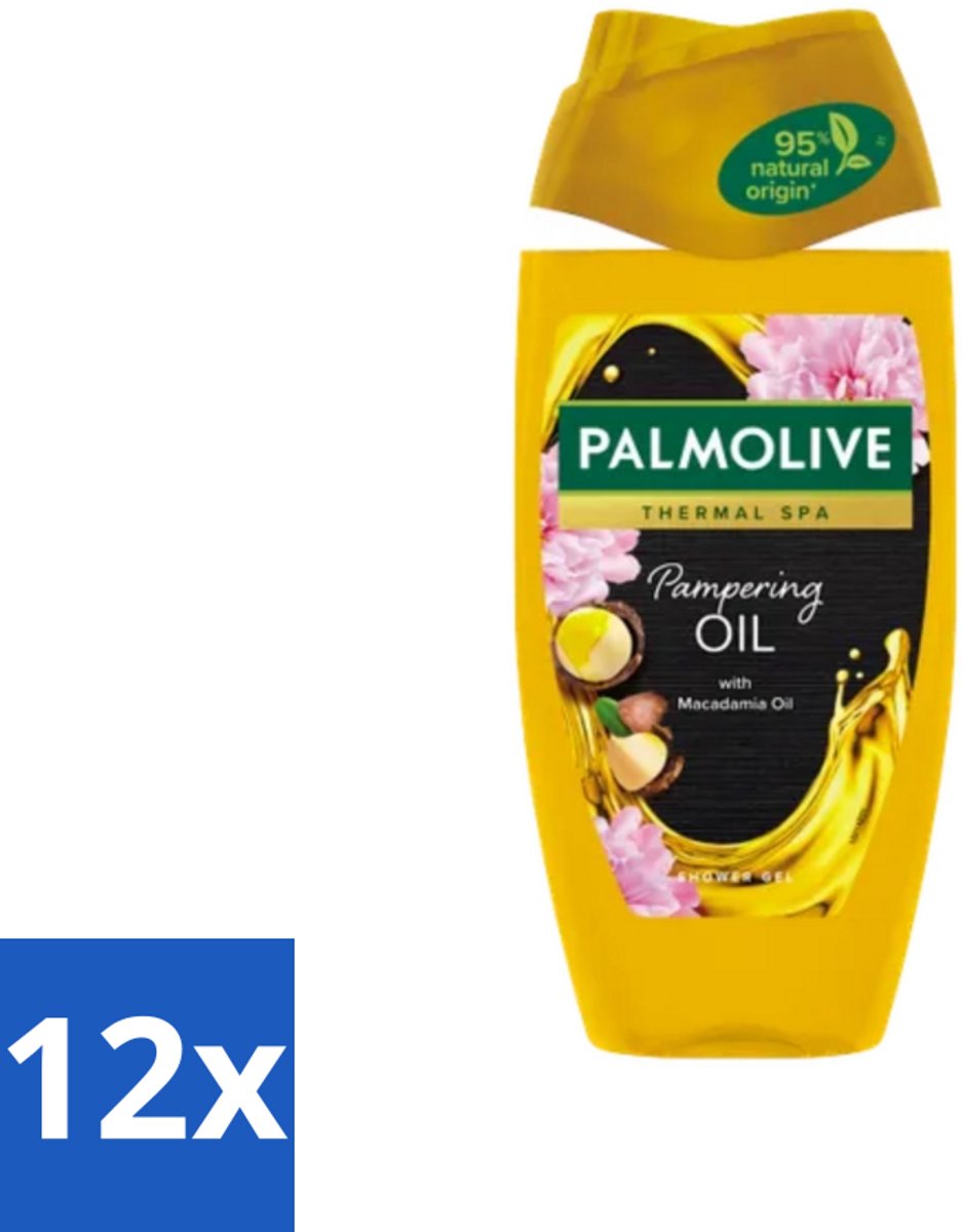 12 x Palmolive - Thermal Spa - Douchegel - Pampering Oil - Macadamia - 250 ml - Douchegel - Pampering Oil - Macadamia-olie - Peonyzaadolie - Spa Ervaring