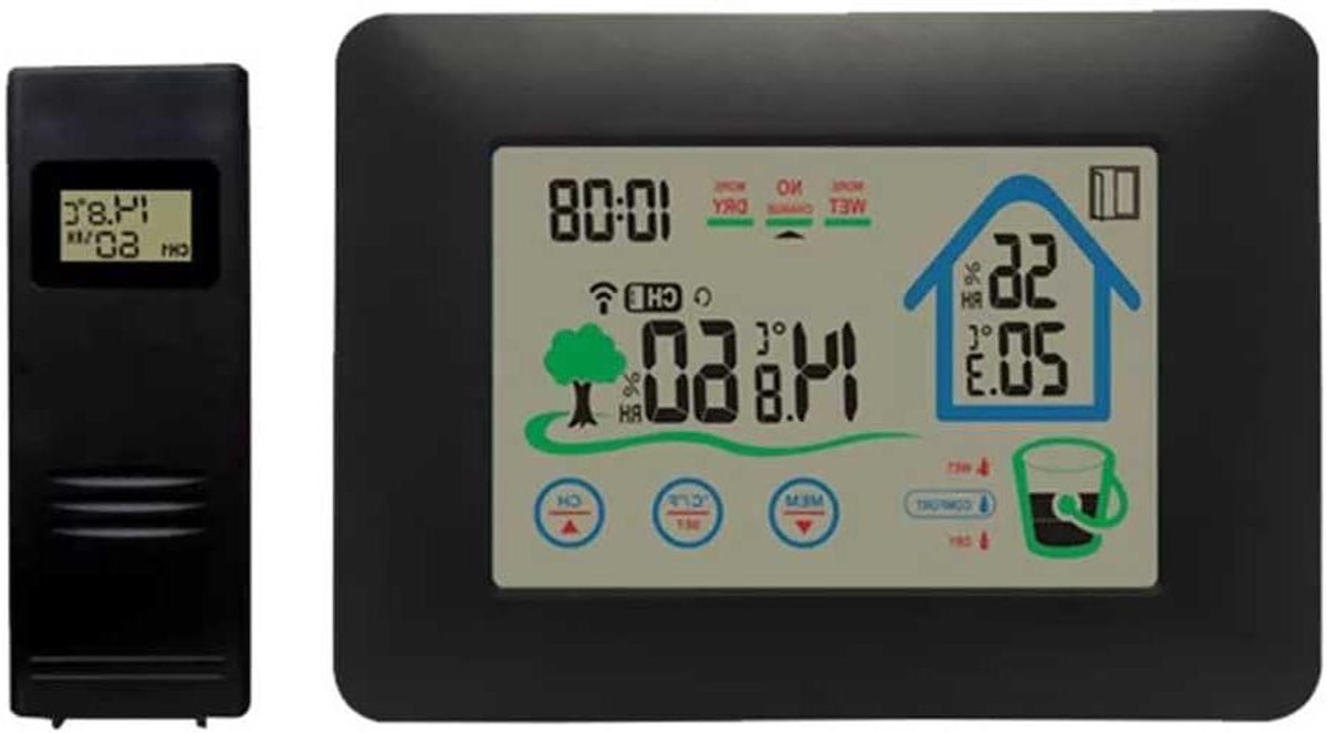 Draadloos Weerstation - Digitale Hygrometer - Binnen Buiten Meten - Open Raam Weergave - LCD Touchscreen - Wit