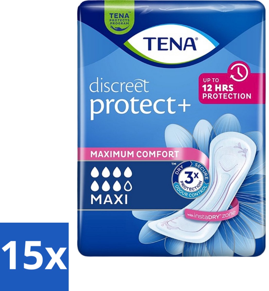 15 x TENA - Discreet Maxi - Incontinentieverband - Voor Zwaarder Urineverlies - 12 stuks per verpakking - Incontinentieverband - Urineverlies - Zwaarder Urineverlies - Instadyr - Superabsorberend