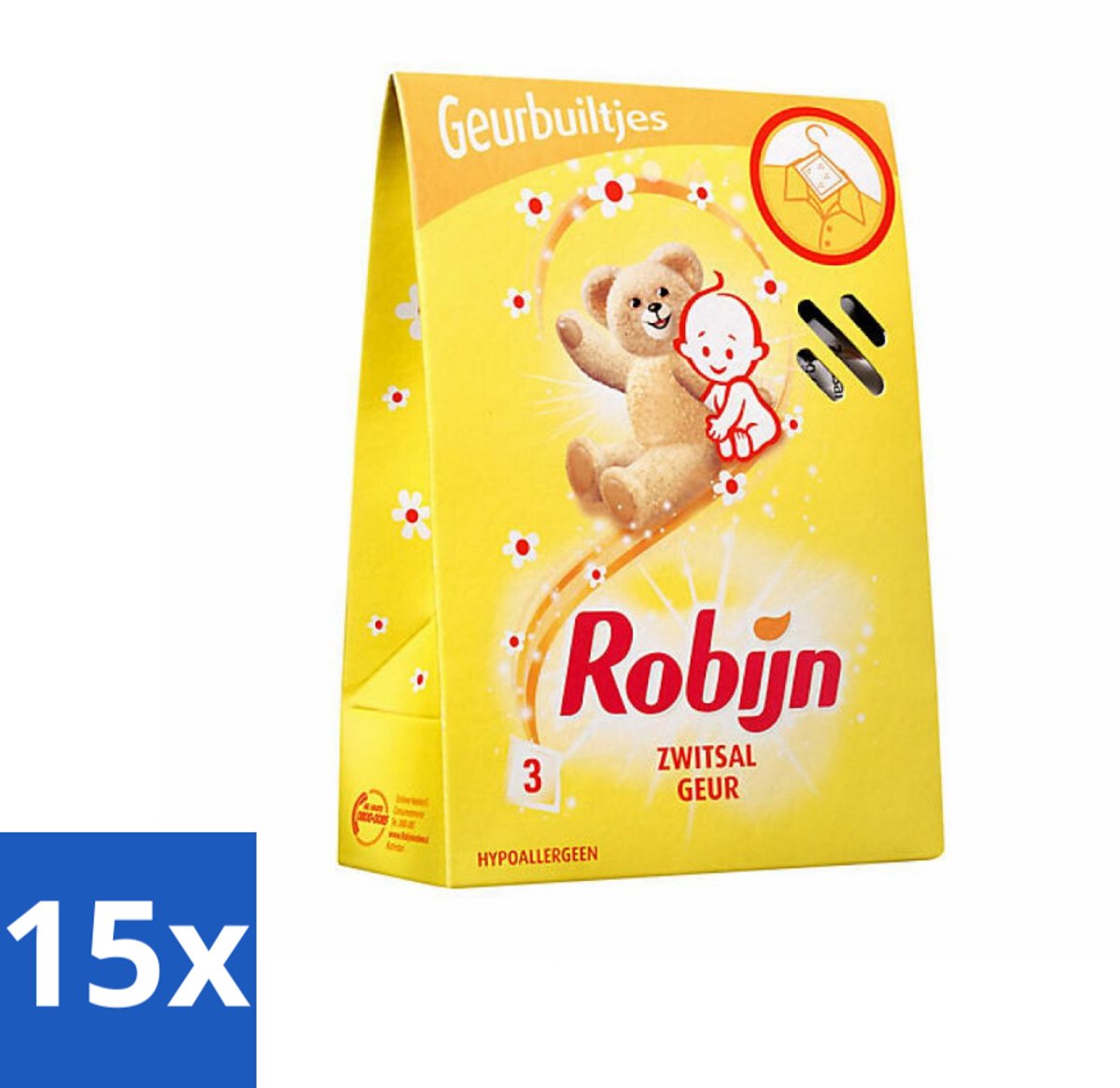 15 x Robijn Geurbuiltjes Zwitsal 3 stuks per verpakking - Zwitsal Geur - Babygeur - Geurbuiltjes - Kastgeur - Ladegeur