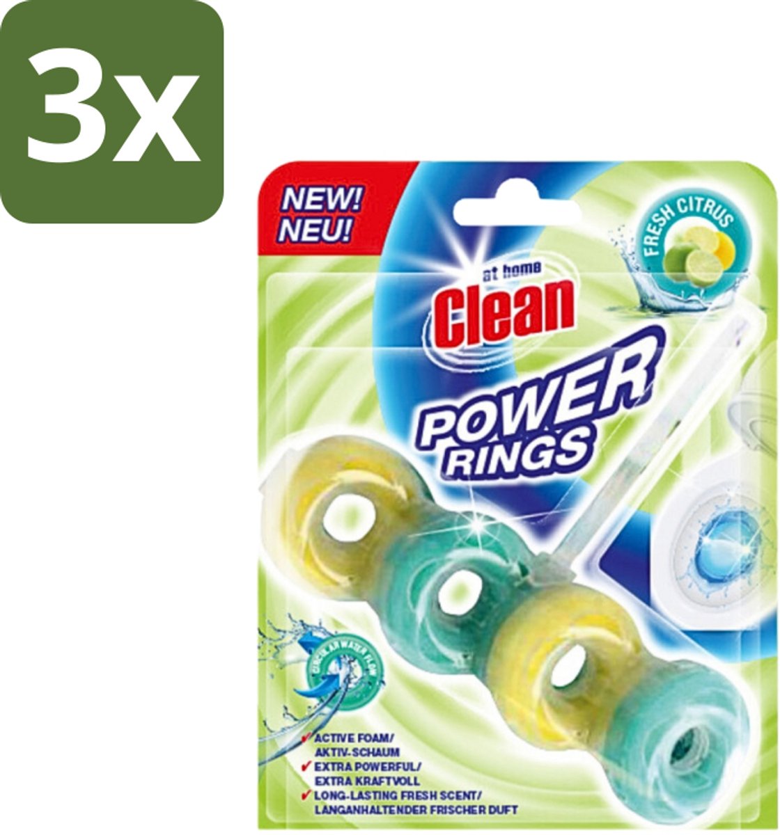 3 x At Home - Clean - Toiletblok - Power Rings - Fresh Citrus - Extra Sterk - 1 Blok - Toiletblok - Toilet Reinigen - Citrusgeur - Power Rings - Extra Sterke Reiniging