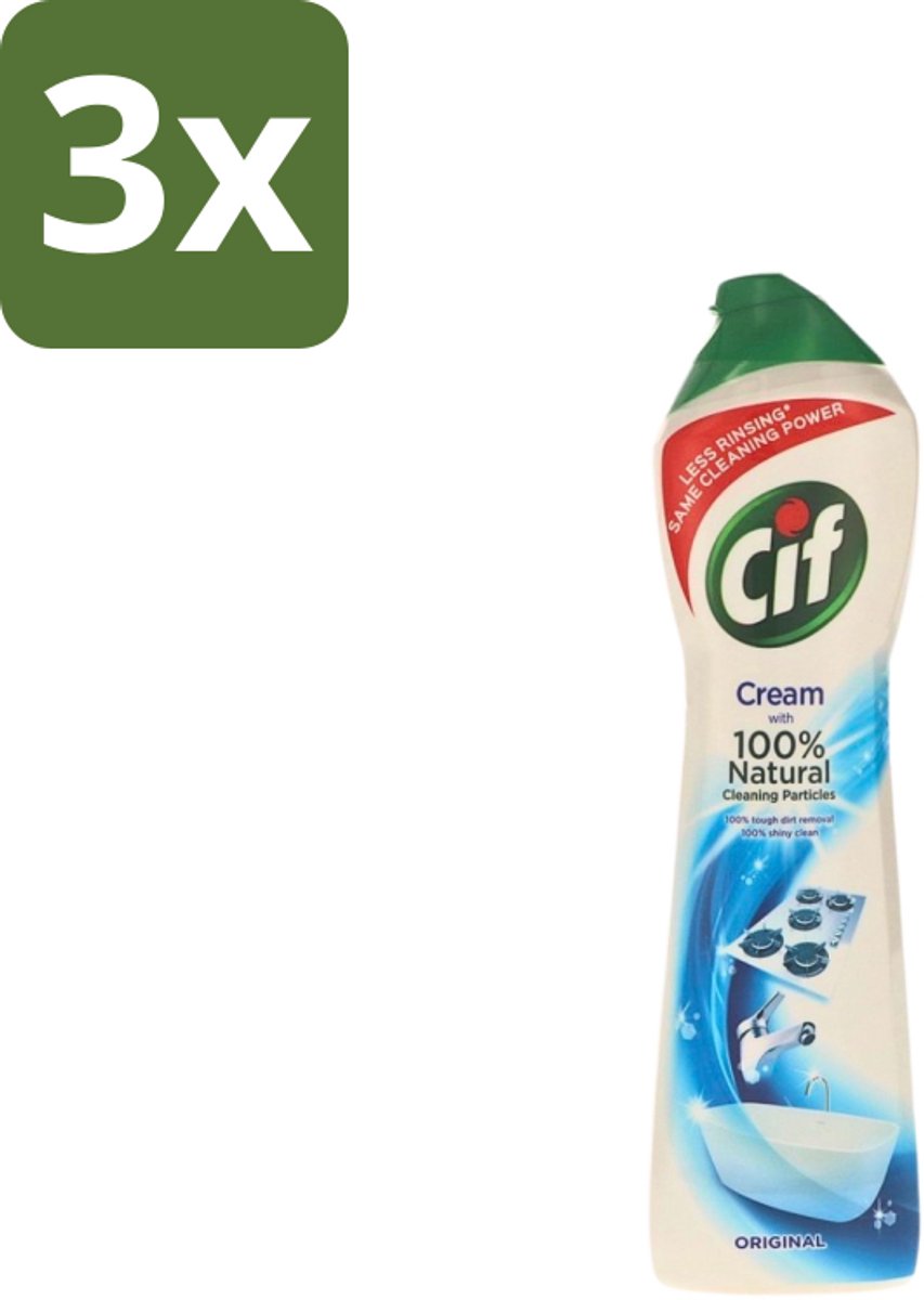 3 x Cif - Badkamer & Keuken - Cream - Verwijdert Hardnekkig Vuil - 500ml - Cif Cream - Reiniging Badkamer - Reiniging Keuken - Verwijderen Vuil - Verwijderen Vet