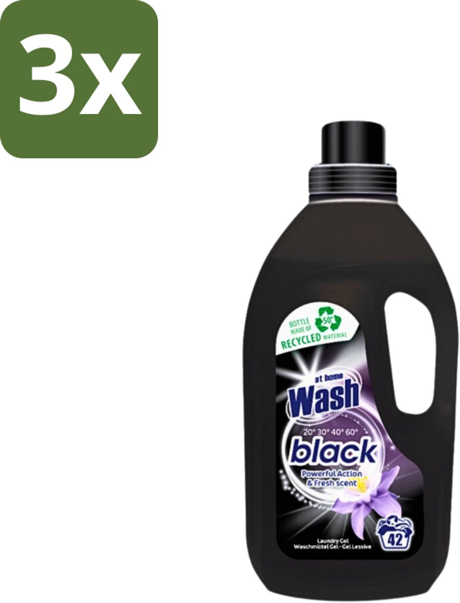 3 x At Home - Wash - Wasmiddel - Zwarte Was - Frisse Geur - 42 Wasbeurten - Zwarte Wasmiddel - Donker Textiel - Kleurbehoud - Frisse Geur - Wasmiddel Zwart