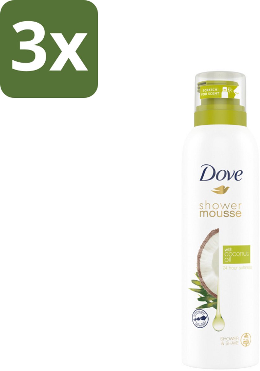 3 x Dove Shower Foam Coconut Oil 200 ml - Douche Mousse - Kokosolie Douche - Huid Verzorging - Scheerervaring - Wellness Douche