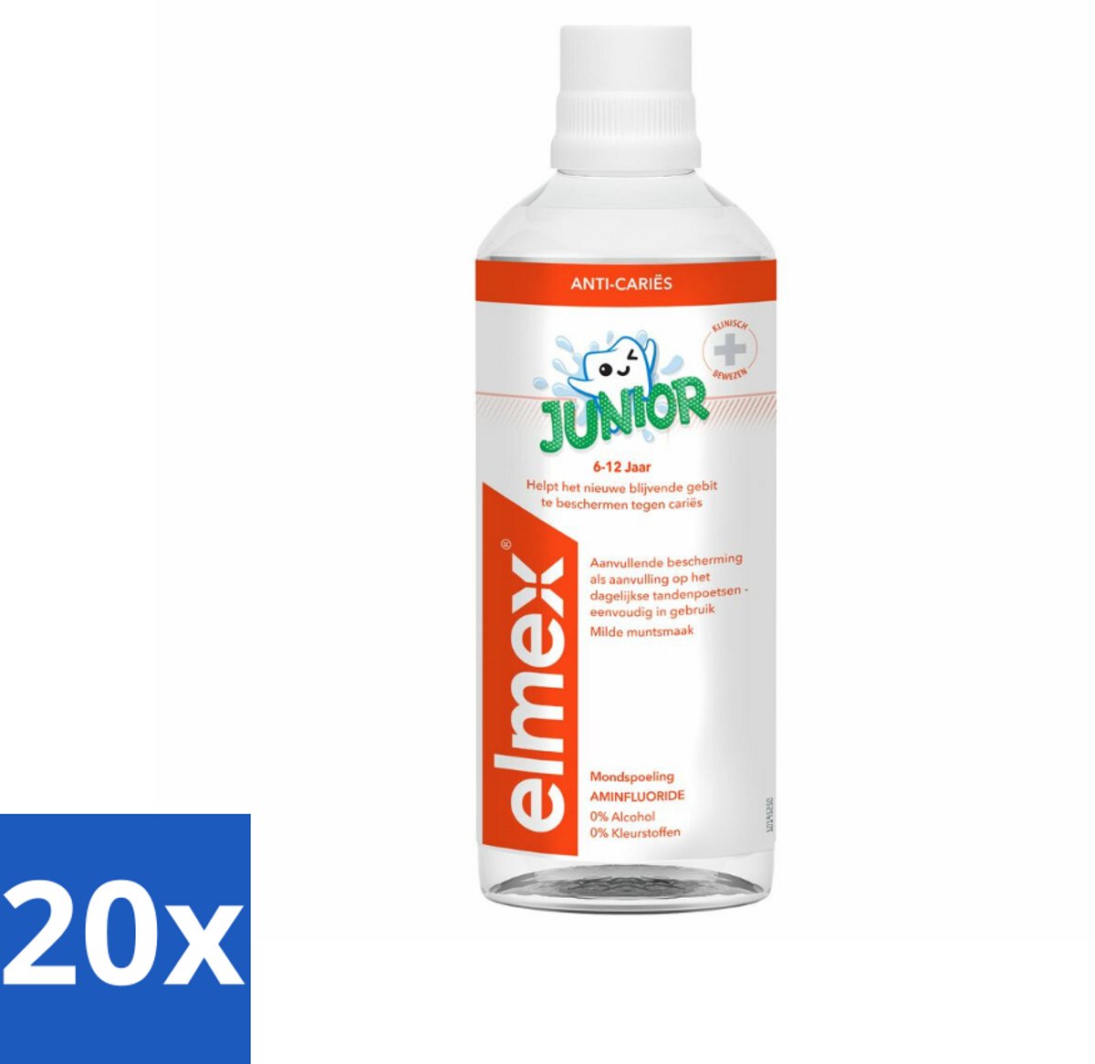 20 x Elmex Mondspoeling Junior (5-12 Jaar) 400 ml - Tandspoeling Voor Jongeren - Gaatjesbescherming - Aminfluoride - Beugelbescherming - Alcoholvrije Mondspoeling
