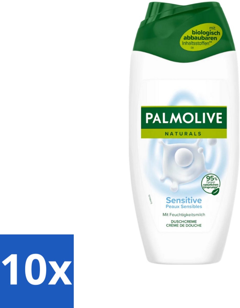 10 x Palmolive Naturals - Douchegel - Sensitive - Voor Gevoelige Huid - 250 ml - Gevoelige Huid - Douchegel - Melkproteïnen - Zachte Douchegel - Natuurlijke Vochtbalans