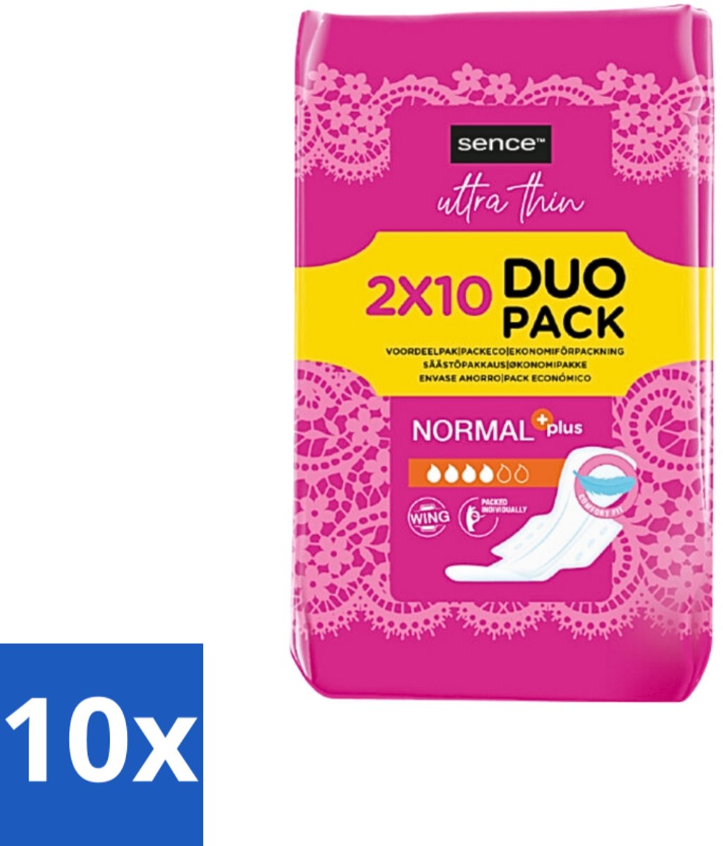 10 x Sence - Normaal - Maandverband - Zonder Vleugels - 2 x 10 Maandverbanden - Maandverband - Menstruatie - Normale Menstruatie - Zonder Vleugels - Discreet