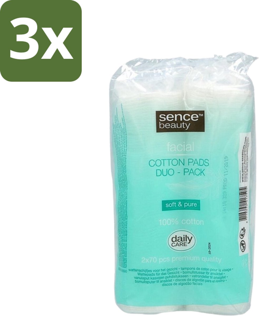3 x Sence - Wattenschijfjes - Zacht & Sterk - 2 x 70 Wattenstaafjes - Wattenschijfjes - Gezicht Reinigen - Make-up Verwijderen - Nagellak Verwijderen - Huid Verzorging