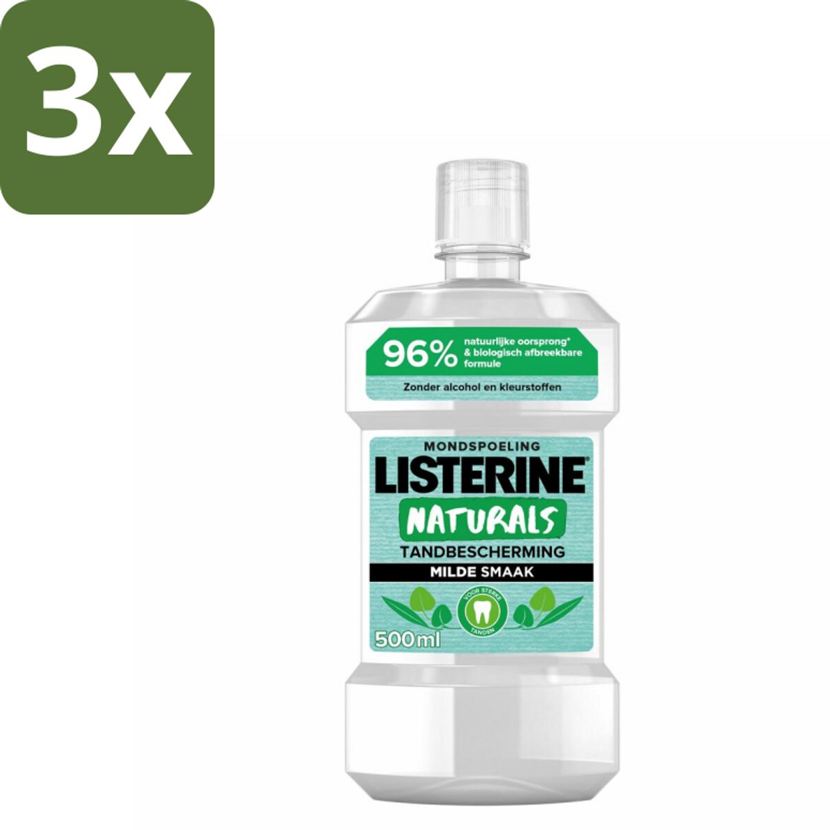 3 x Listerine Naturals Mondwater Tandbescherming 500 ml - Mondspoeling - Mondwater - Tandbescherming - Natuurlijk Mondwater - Tandgezondheid