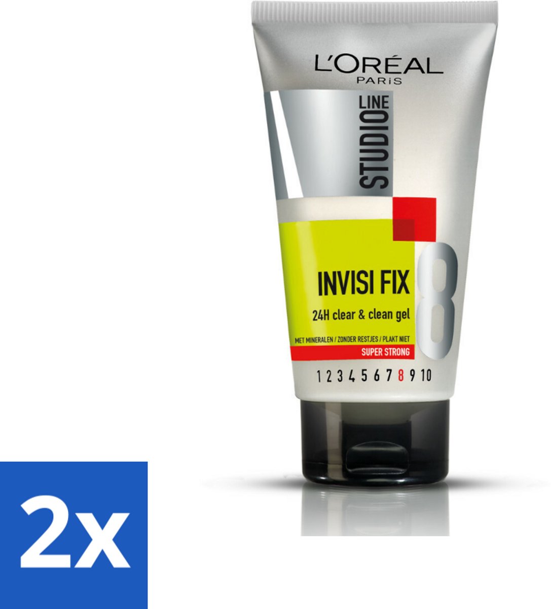 2 x L'Oréal Studio Line Invisi Fix 24H Clear & Clean Gel Super Strong 150 ml - Invisi Fix 24h - Super Sterke Fixatie - Gel - Haarfixatie - Haarstyling