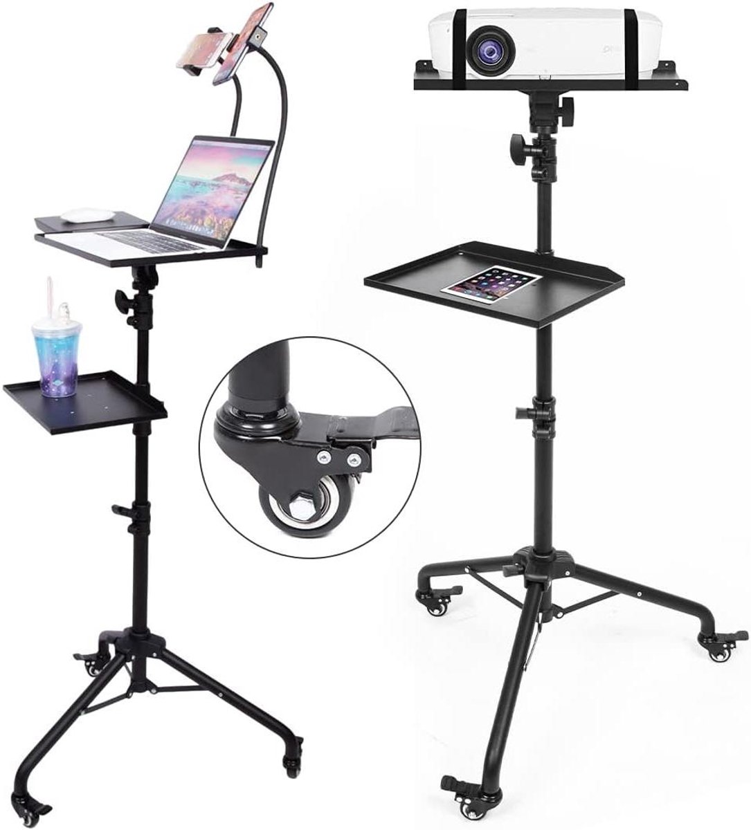 Projectorhouder - Vloerstandaard - Apparatuur Presenteren - Verrijdbaar Statief - 81-130 cm - Zwart