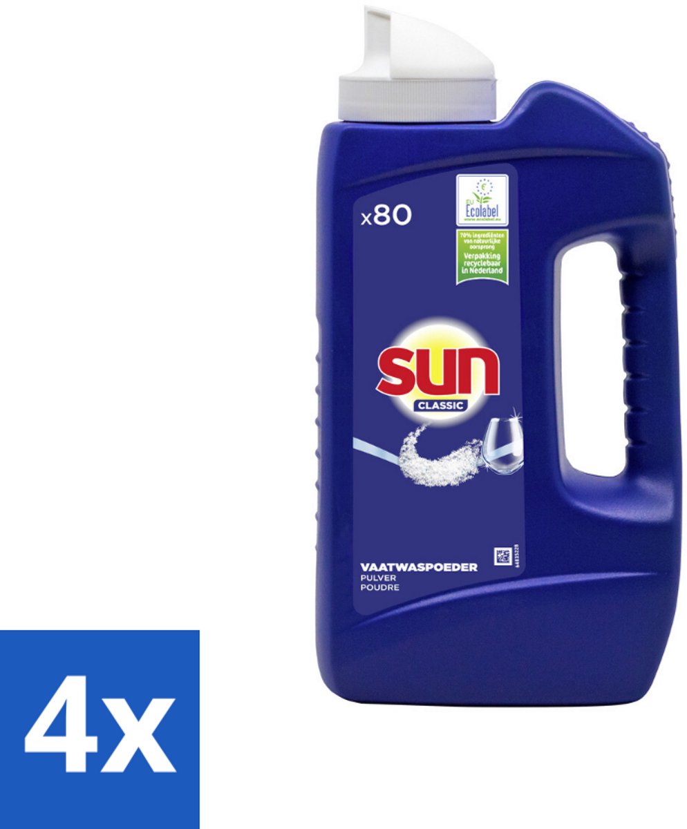 4 x Sun Vaatwaspoeder Normaal 1,39 kg 80 wasbeurten - Vaatwaspoeder - Vaatwasmachine - Vaatwas - Vlekken Verwijderen - Schone Vaat