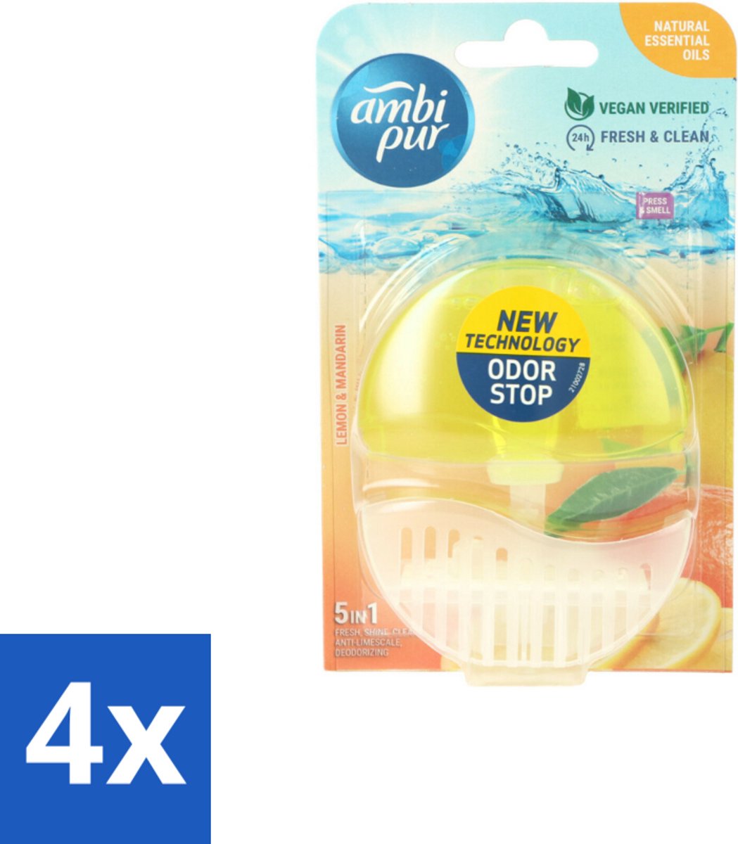4 x Ambi Pur Toiletblok Starterkit 5in1 Lemon & Mandarine - Toiletblok - Toilet Hygiëne - Citroen Geur - Mandarijn Geur - Frisse Geur