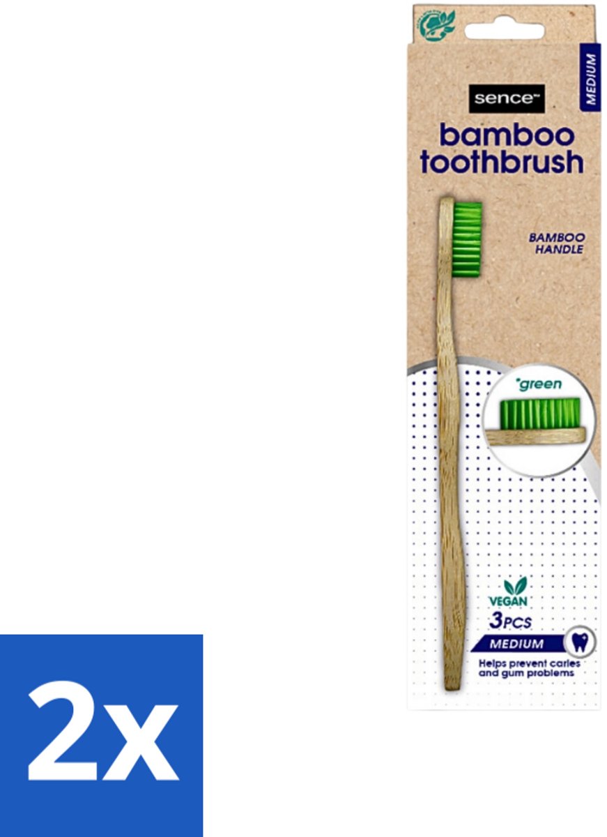 2 x Sence - Bamboo - Tandenborstels - Medium - Set van 3 - Groen - Tandenborstel - Bamboo Tandenborstel - Duurzaam Tandenborstel - Vegan Tandenborstel - Plasticvrije Tandenborstel