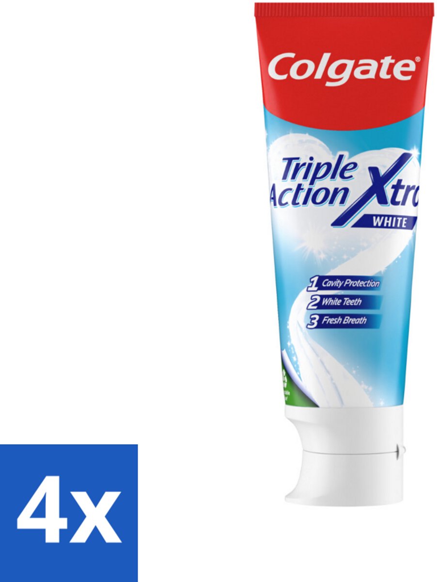 4 x Colgate Tandpasta Triple Action Xtra White 75 ml - Tandpasta - Gaatjes - Wittere Tanden - Frisse Adem - Mondverzorging
