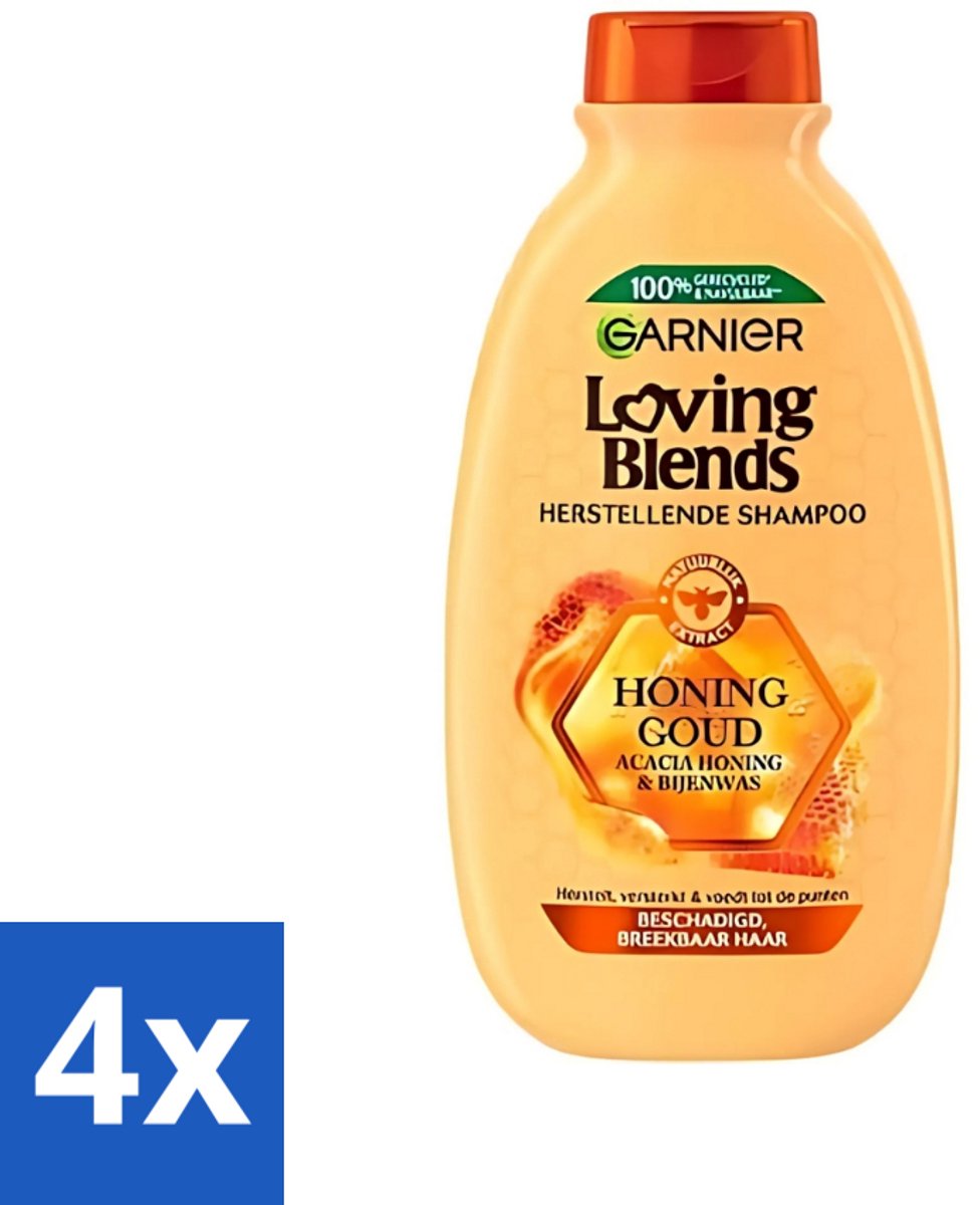 4 x Garnier - Loving Blends - Shampoo - Honing Goud - Beschadigd & Breekbaar Haar - 300 ml - Beschadigd Haar - Breekbaar Haar - Gespleten Punten - Haar Herstellen - Honing Shampoo