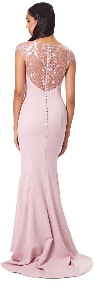 Masa Fishtail Maxi Dress with Lace Embroidered Button Back, Original Pink, EU 40 - ShopVlot