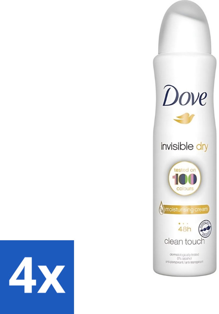 4 x Dove - Deodorant - Invisible Dry - Onzichtbare bescherming - 250 ml - Deodorant Spray - Onzichtbare Deodorant - Vlekkenvrij - Zweet En Geur - Huidbescherming