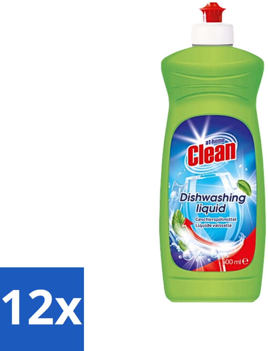 12 x At Home - Clean - Afwasmiddel - Ultra - Stralend Schone Vaat - 500 ml - Afwasmiddel - Vaat Reinigen - Vet Verwijderen - Schone Vaat - Mild Voor Handen