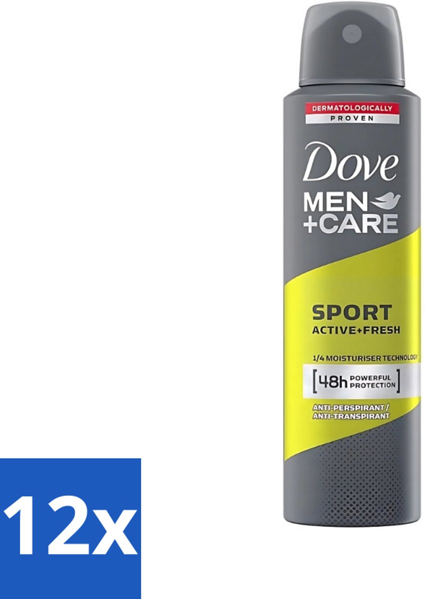 12 x Dove - Deodorant - Men Care Sport Active Fresh - Verfrissend en energiek - 150 ml - Sport Deodorant - Actieve Mannen - Zweetgeur - Frisse Geur - Deodorant Spray