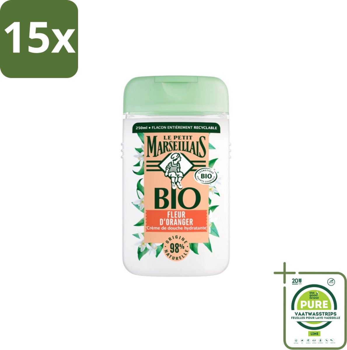 15 x Le Petit Marseillais – Douchegel – Fleur d’Oranger – 250 ml - Grootverpakking - Douchegel Oranje Bloesem - Oranje Bloesem Geur - Natuurlijke Douchegel - Zachte Reiniging - Huid Verzorging