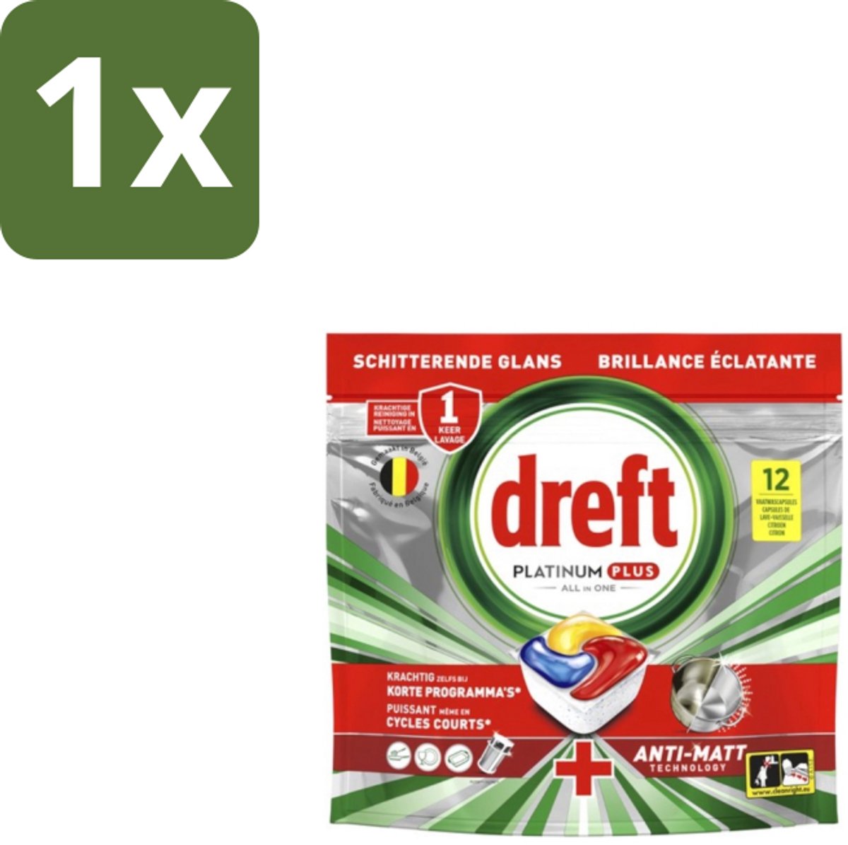Dreft – Vaatwastabletten – Platinum Plus All-in-One – Lemon – 12 Tabletten - 1 stuk