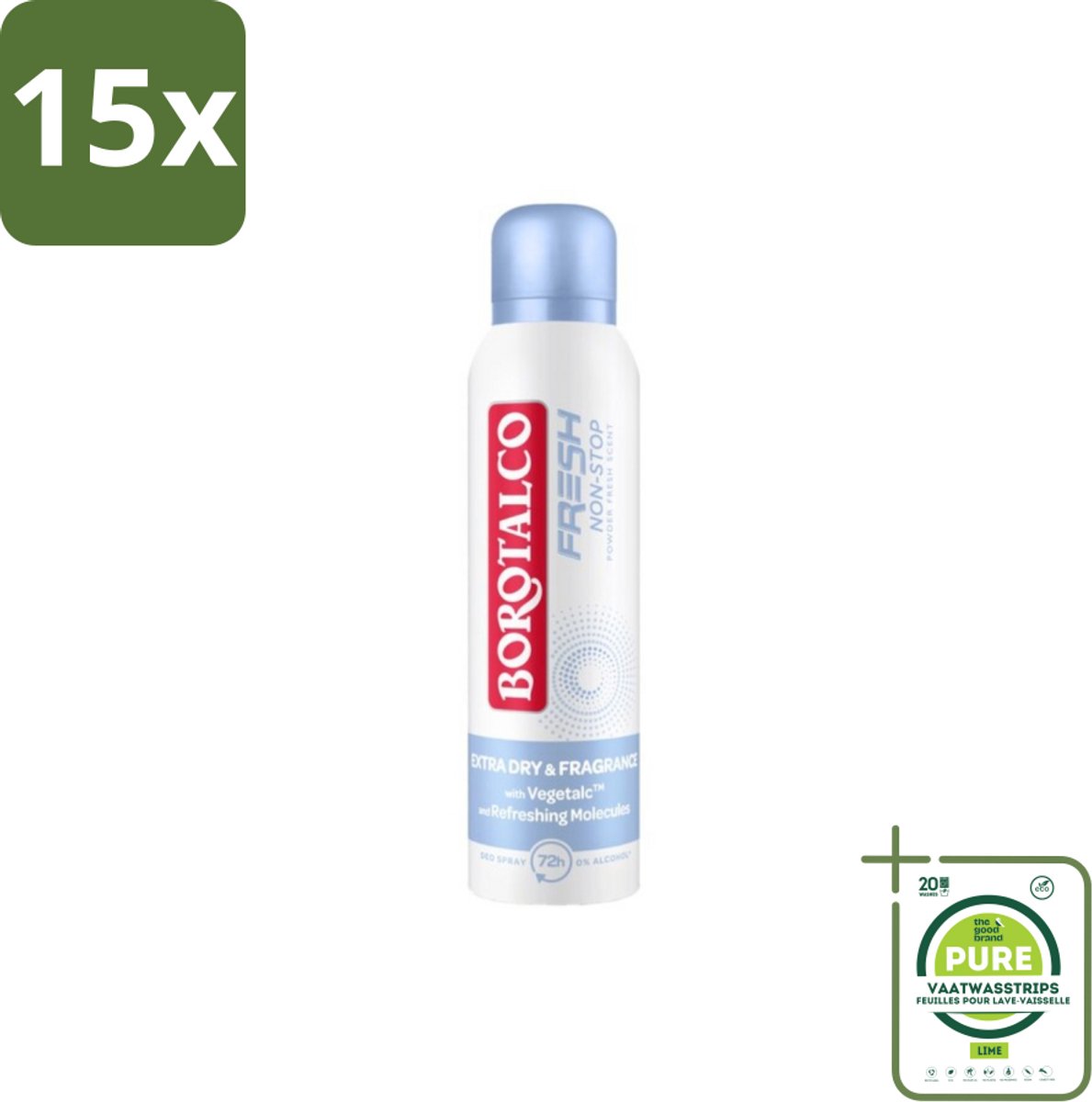 15 x Borotalco – Deodorant Spray – Fresh Non-Stop – 150 ml - Grootverpakking - Frisheid - Zweetbestendig - Menthol - Koel Gevoel - Deodorant Spray