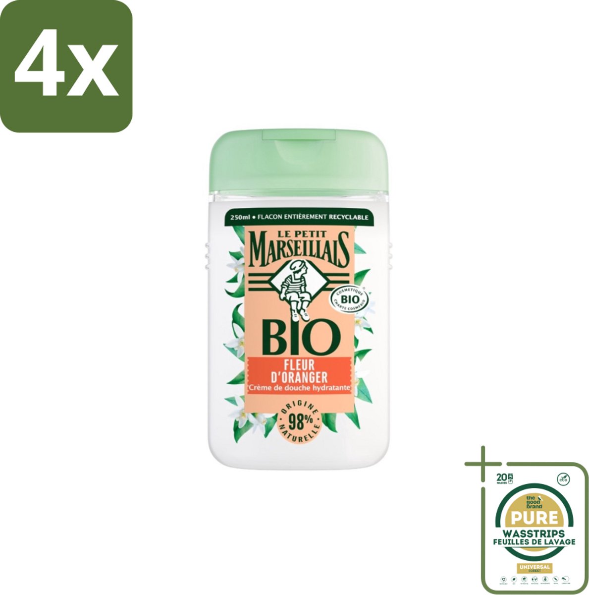Le Petit Marseillais – Douchegel – Fleur d’Oranger – 250 ml - Voordeelverpakking - 4 stuks - Natuurlijke douchegel - Zachte reiniging