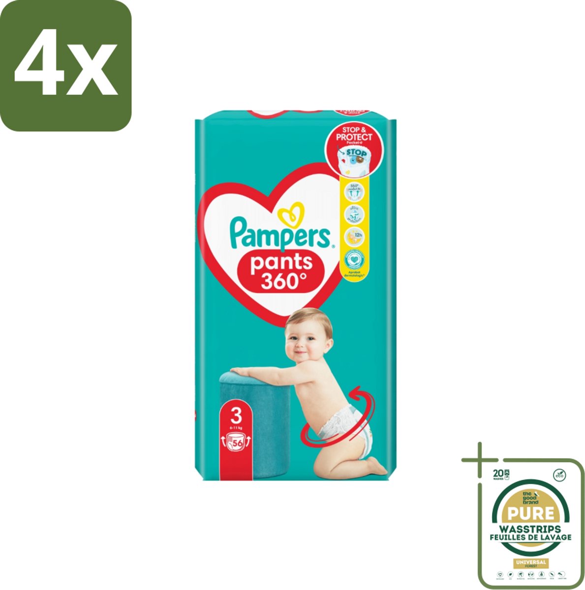 Pampers – Luierbroekjes – Pants Maat 3 – 56 Luiers - Voordeelverpakking - 4 stuks - Luier voor baby - Luier maat 3