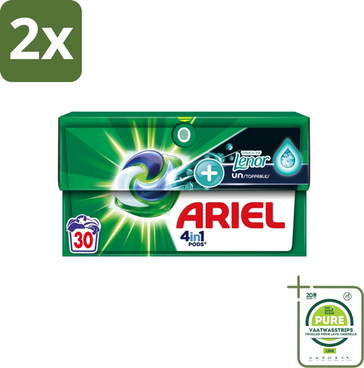Ariel – 4in1 Pods – Lenor Unstoppables – 30 wasbeurten - Voordeelverpakking - 2 stuks - Ariel 4in1 Pods - Waspods langdurige geur