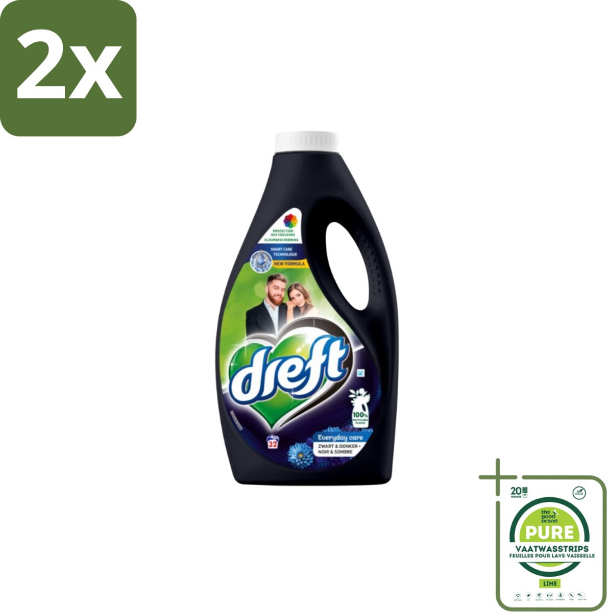 Dreft – Vloeibaar Wasmiddel – Zwart & Donker – 32 Wasbeurten - Voordeelverpakking - 2 stuks - Donker wasmiddel - Kleurbehoud