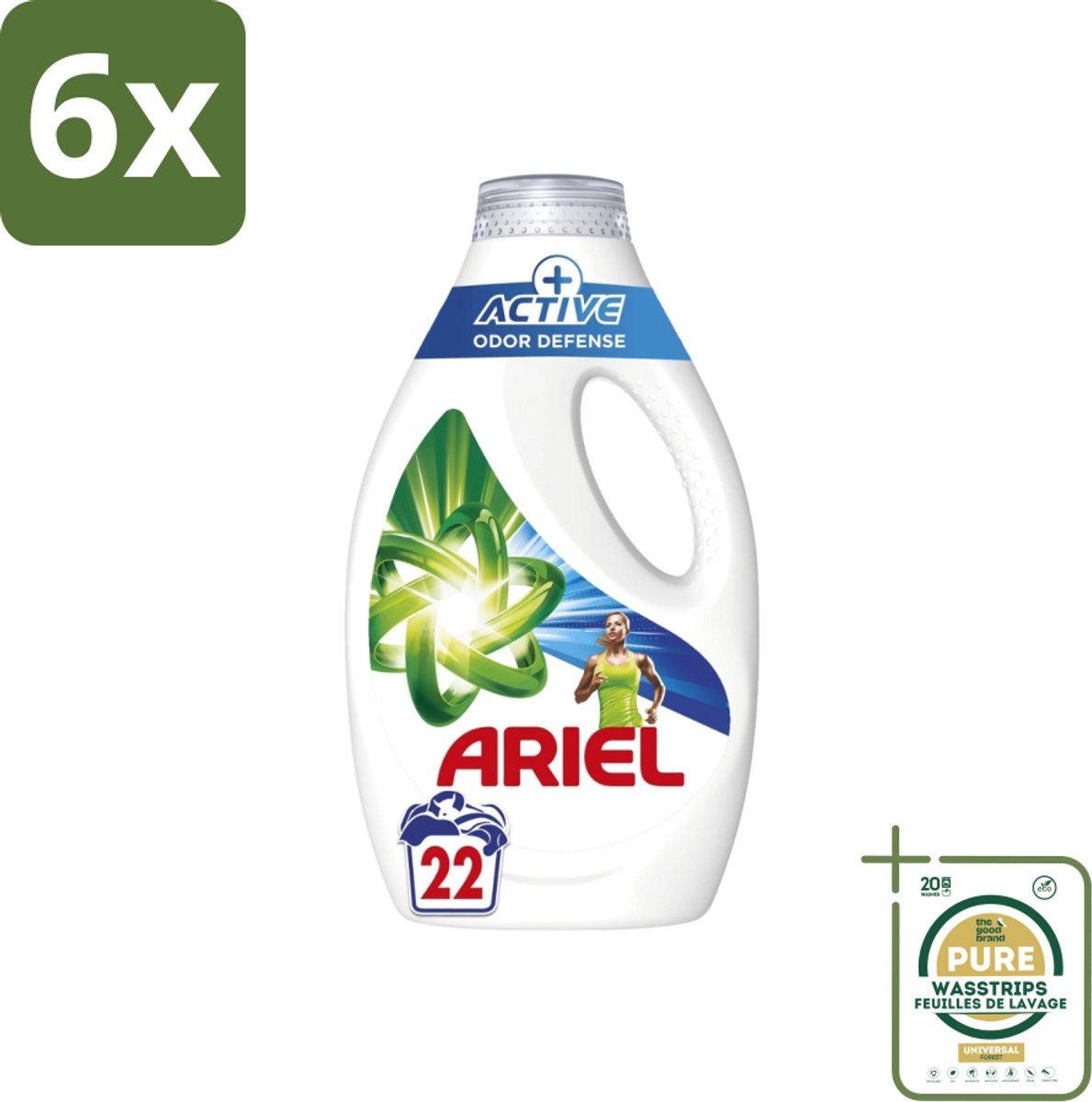 Ariel – Vloeibaar Wasmiddel – Active Odor Defense – 990 ml – 22 wasbeurten - Voordeelverpakking - 6 stuks - Vloeibaar wasmiddel - Geurbestrijding