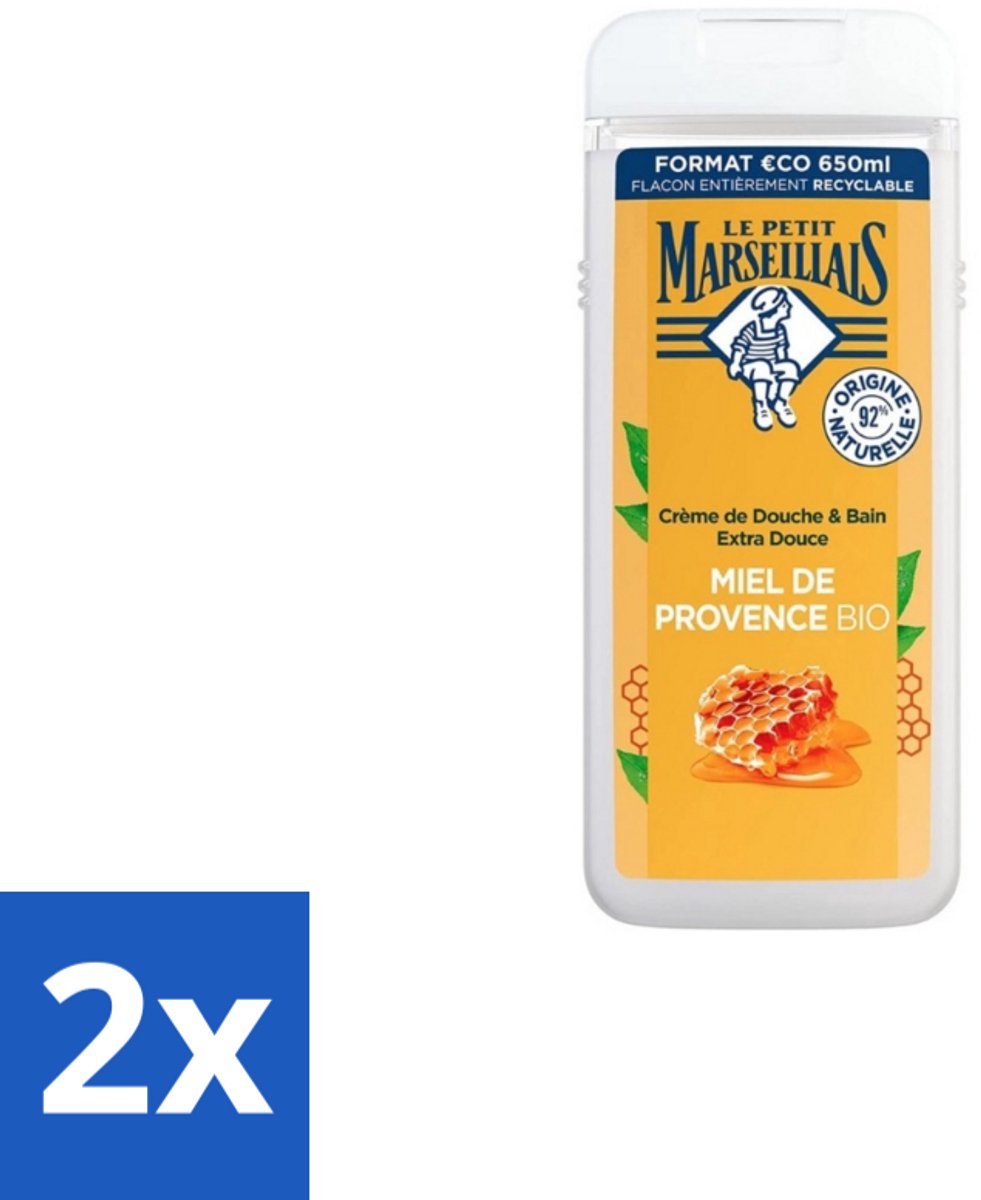 2 x Le Petit Marseillais – Douche & Bad – Honing – 650 ml - Douche En Bad - Honing - Huid Verzorging - Schuim - Zachte Huid