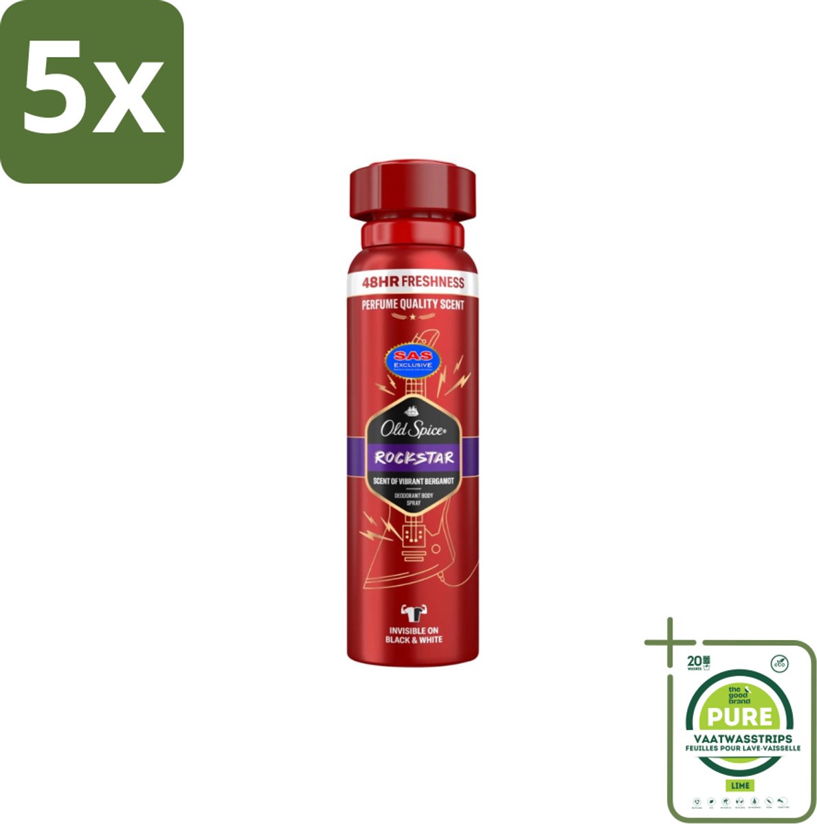 5 x Old Spice – Deospray – Rockstar – 150 ml - Grootverpakking - Old Spice Rockstar - Deodorant Spray - Frisheid - Lichaamsgeur - Energie