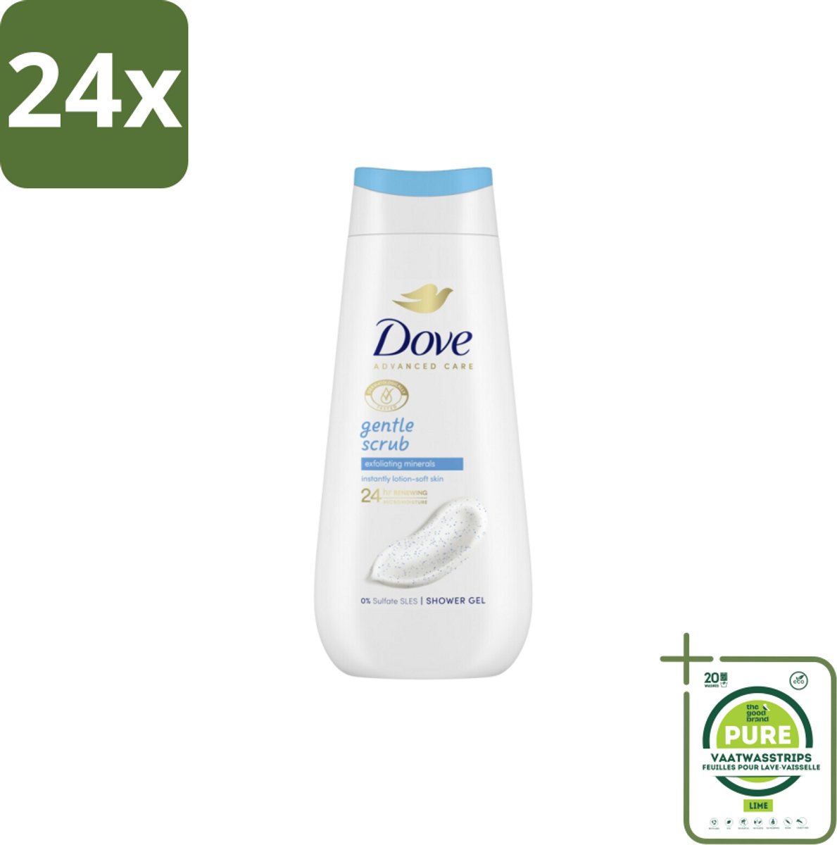 Dove – Douchegel – Advanced Care Gentle Scrub – 225 ml - Voordeelverpakking - 24 stuks - Douchegel - Exfoliatie