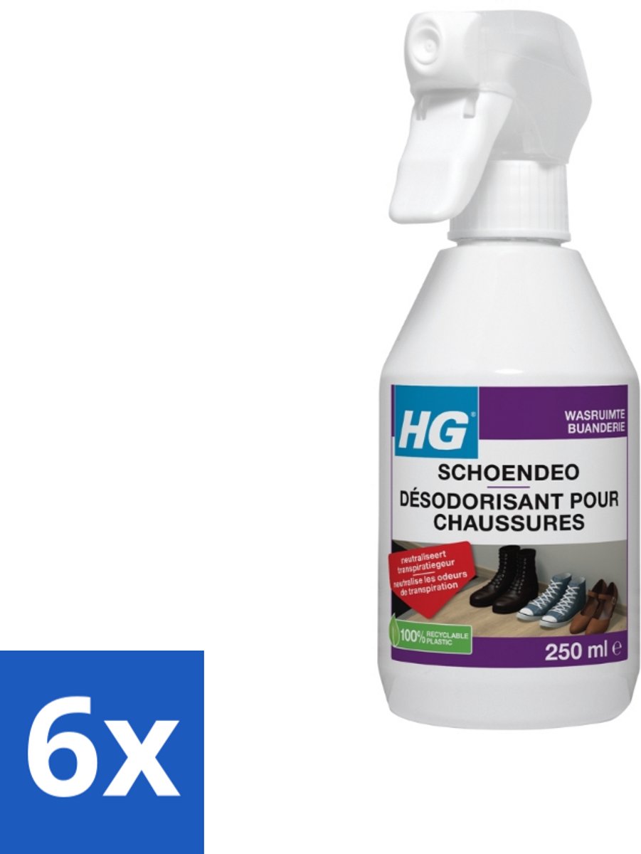 6 x HG Schoendeo 250 ml - Schoen Deo - Schoenen Neutraliseren - Schoenen Geur - Schoenen Fris - Transpiratiegeur
